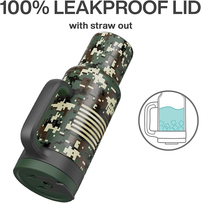 50 oz Camo Tumbler with Handle, 2-in-1 Straw and Sip Lid, Leakproof, Dishwasher Safe, Insulated Stainless Steel Travel Coffee Mug, Keeps Cold for 34 Hours, Fits in Car Cupholder (Woodland Flag) - Image 4