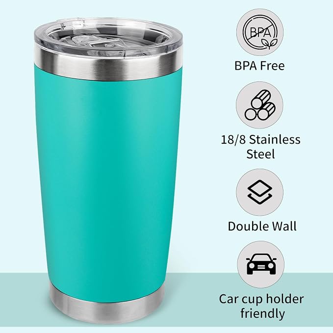 20oz Stainless Steel Tumbler with Lid, Travel Mug - Double Wall Vacuum Powder Coated Cup - Light Green, 1 Pack - Image 3