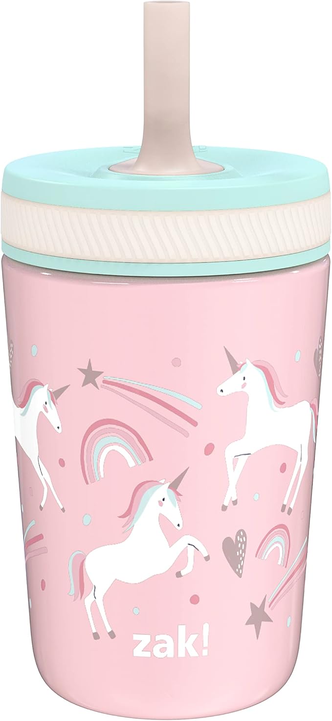 Zak Designs Kelso Toddler Cups For Travel or At Home, 12oz Vacuum Insulated Stainless Steel Sippy Cup With Leak-Proof Design is Perfect For Kids (Fanciful Unicorn) by ZakDesigns