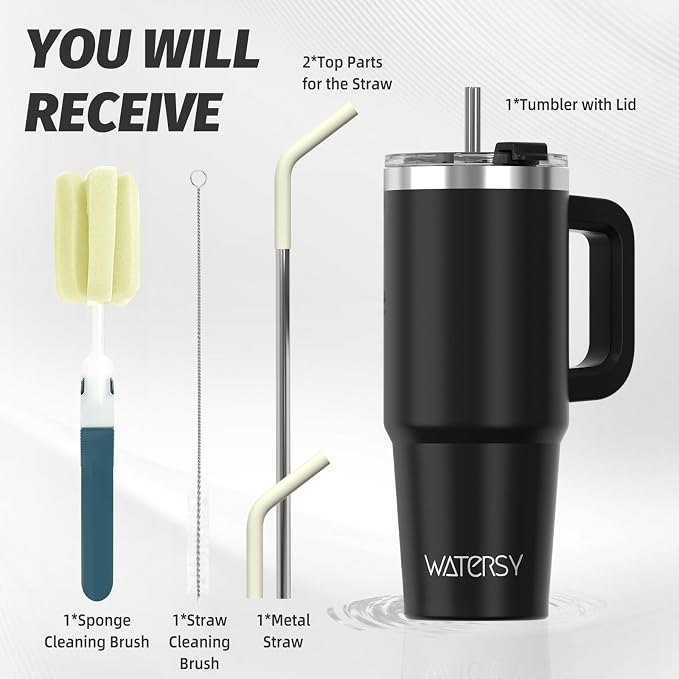 20 oz Tumbler with Handle,Tumbler with Lid and Straw,Double Wall Insulated Cup Stainless Steel Travel Mug(Cold for 34 Hours),Water Bottle for Iced Tea,Coffee,Cold Beverages(Black) - Image 2