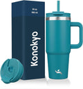 Konokyo 30 oz Tumbler with Handle and 2 Straws,2 in 1 Lid Insulated Water Bottle Stainless Steel Travel Coffee Mug,Blue by Konokyo
