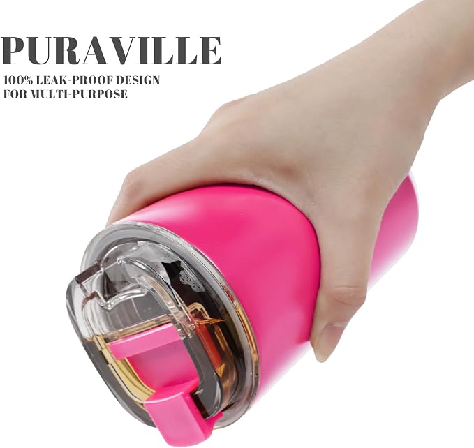 Puraville Insulated Tumblers with Lid, 14 oz Travel Coffee Mug Stainless Steel Vacuum Cup, Leak Proof Reusable Double Walled Coffee Tumbler for Iced and Hot Drinks, Fuchsia - Image 6
