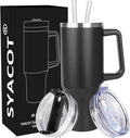 SYACOT 40 oz Tumbler with Handle and Straw Stainless Steel Insulated Tumbler Leak Proof Lid and Straw Lid Reusable Travel Mug Coffee Mug Cup Dishwasher Safe Keep Drinks Cold and Hot (Magic Black) by SYACOT