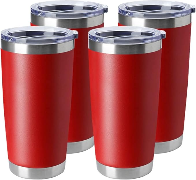 HASLE OUTFITTERS 20oz Tumblers Stainless Steel Mugs with Lid Double Wall Vacuum Insulated Coffee Cups for Cold & Hot Drinks (20oz-Red, 4 Pack) by HASLEOUTFITTERS