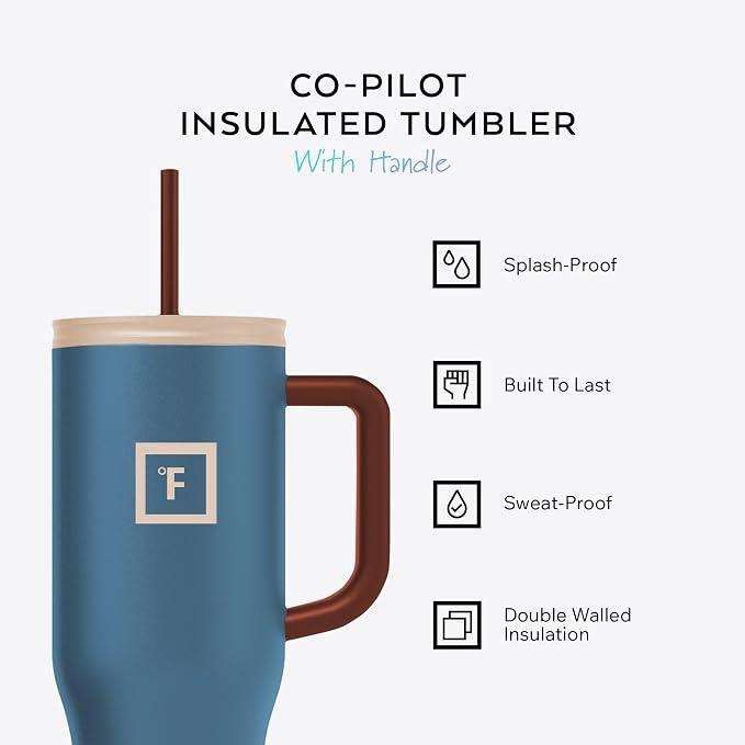 IRON °FLASK Co-Pilot Insulated Mug w/Boot, Straw & Flip Cap Lids - Cup Holder Bottle for Hot, Cold Drink - Leak-Proof - Water, Coffee Portable Travel Mug - Desert Oasis, 40 Oz - Image 2