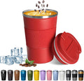 YINBAOGE Insulated Travel Coffee Mug, Spill & Leak Proof, Portable To Go Camping Stainless Steel Coffee Tumbler, Reusable Thermal Coffee Cup with Lid for Hot & Cold Drinks (Red, 12 OZ) by YINBAOGE