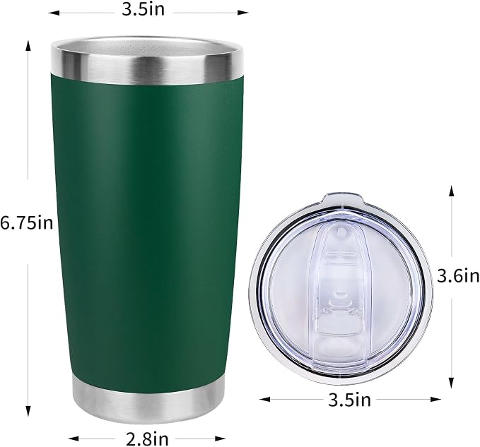 20oz Stainless Steel Tumbler Bulk with Lid, Travel Mug - Double Wall Vacuum Powder Coated Cup - Dark Green, 6 Pack - Image 2