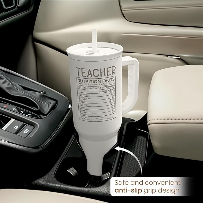 SANDJEST Teacher Appreciation Gift – 40oz Stainless Steel Insulated Tumbler with Handle and Straw - Teacher Nutrition Facts Travel Coffee Mug Cup for Women Back to School Birthday Christmas - Image 7