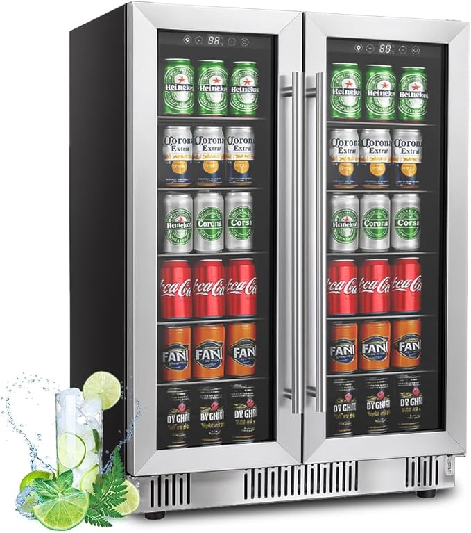 DOGHLY 24 Inch Dual Zone Beverage Refrigerator, 210 Cans Drink Fridge | Glass Door Cooler with Advanced Cooling for Soda Wine Beer, Built-in/Freestanding Beverage Fridge for Kitchen Bar Office by DOGHLY