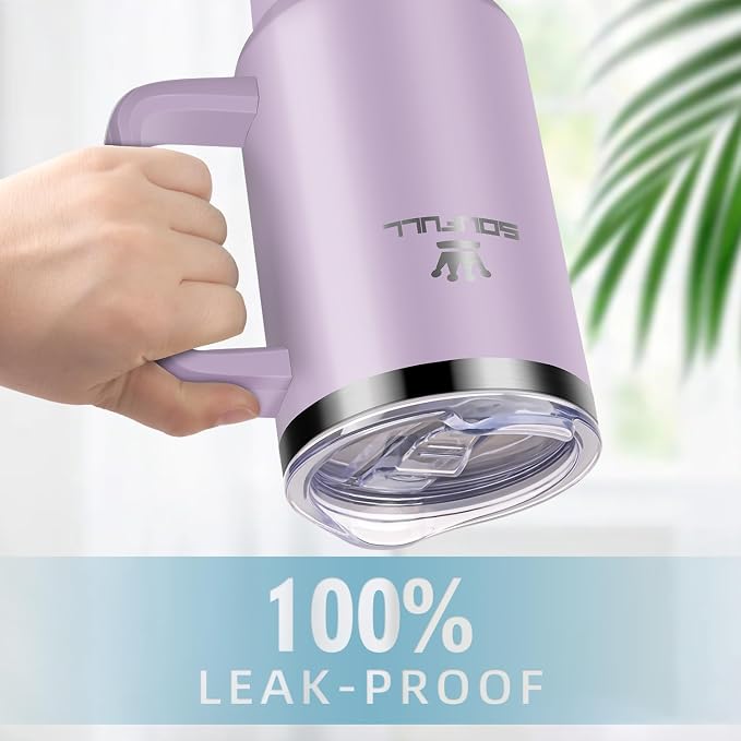 40 oz Tumbler with Handle and Straw Lid, 100% Leak-proof Travel Coffee Mug, Stainless Steel Insulated Cup for Hot Cold Beverages, Keeps Cold for 34Hrs or Hot for 10Hrs, Dishwasher Safe (LightPurple) - Image 4
