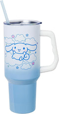 Silver Buffalo Sanrio Hello Kitty and Friends Featuring Cinnamoroll in Stars and Clouds Double Walled Stainless Steel Tumbler with Handle and Straw, Fits in Standard Cup Holder, 40 Ounces by SilverBuffalo