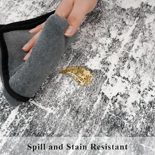 Washable 2X10 Kitchen Area Rug: Entryway Abstract Rug Runner Soft Bedroom Besides Floor Mat Non-Slip Indoor Farmhouse Carpet for Bathroom Living Room Stain Resistant Runner for Family(2x10,Black/Grey) - Image 6