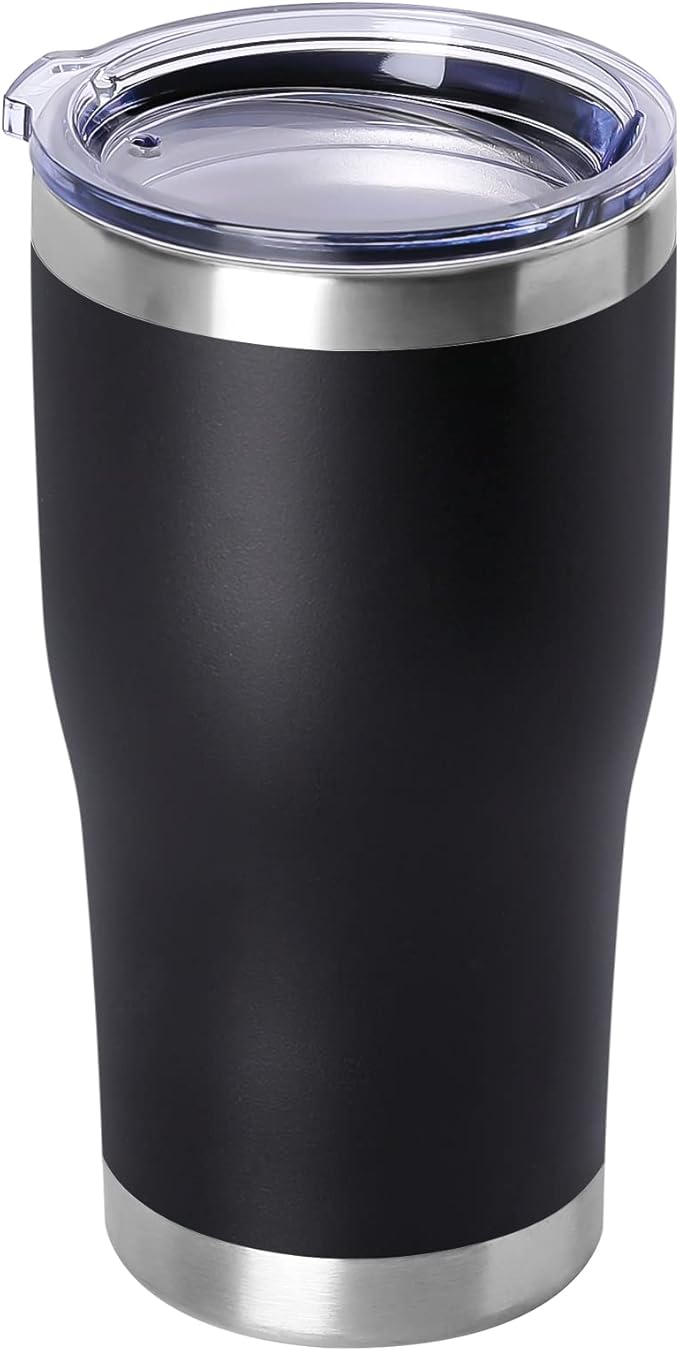 DOMICARE 20oz Tumbler with Lid Stainless Steel Tumblers Bulk, Double Wall Vacuum Insulated Coffee Travel Mug Powder Coated Tumbler, 1 Count (Pack of 1) Black by VisittheDOMICARE