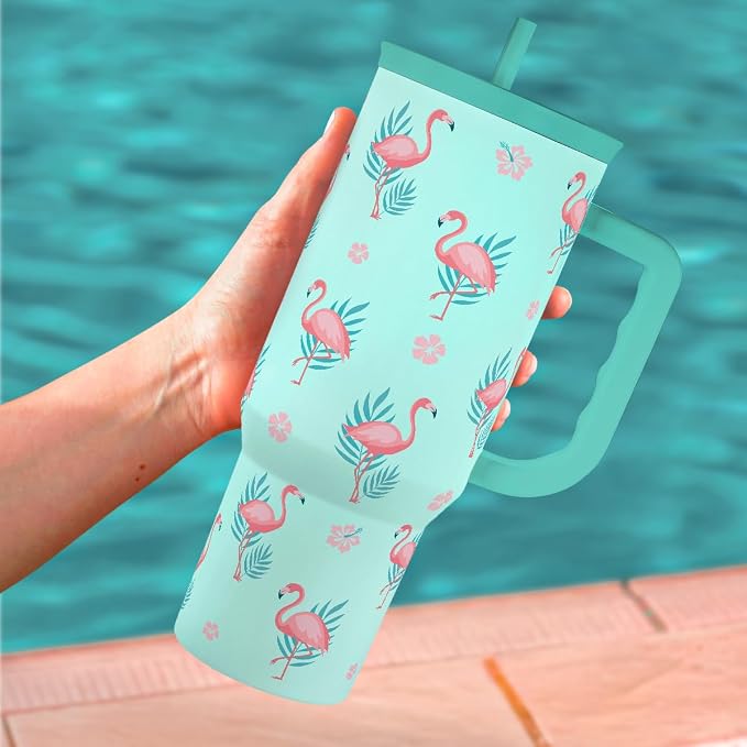 Flamingo Tumbler, Stainless Steel Insulated Tumblers Coffee Mug Cup with Handle, Gifts for Women Girls on Birthday Christmas Summer, 40oz - Image 7