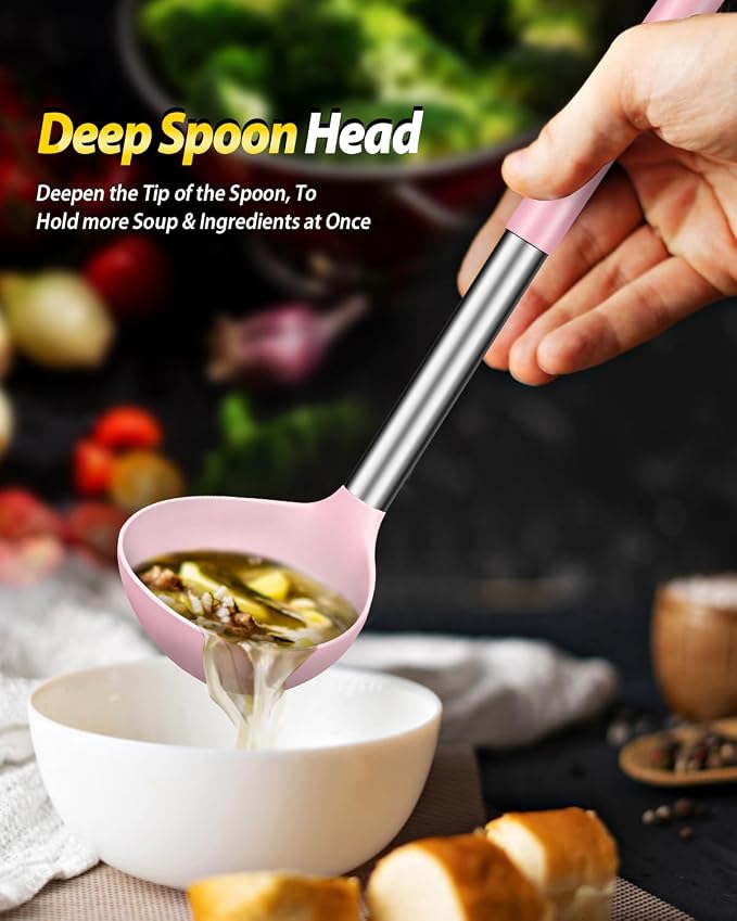 Silicone Pasta Fork and Ladle Spoon Set, Large Non Stick Kitchen Utensils - Image 4