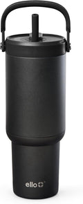 Ello Oasis Go+ 26oz Tumbler with Top Handle and Retracting Straw | Reusable Insulated Stainless Steel Cup, 100% Leakproof Water Bottle, 24 Hours Cold, Cup Holder Friendly For Travel | Black by Ello