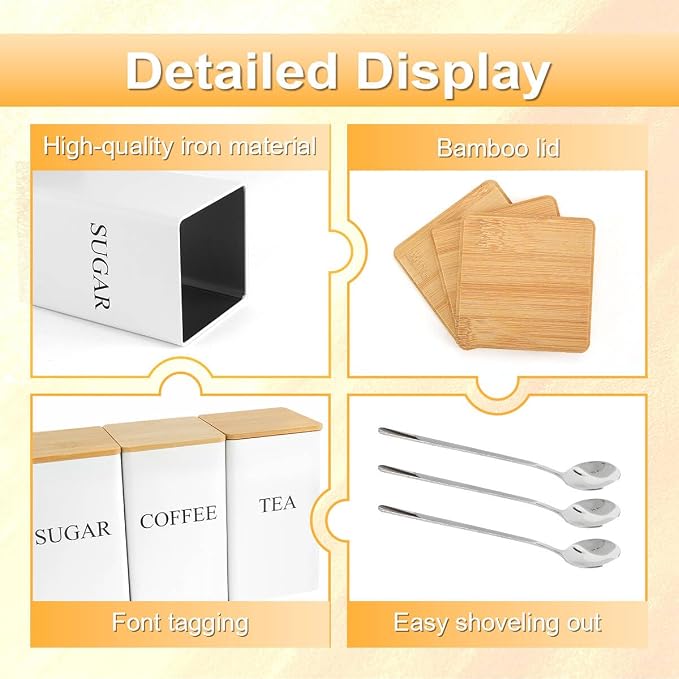 3 Pcs Tea Coffee Sugar Canisters, Food Storage - Image 2