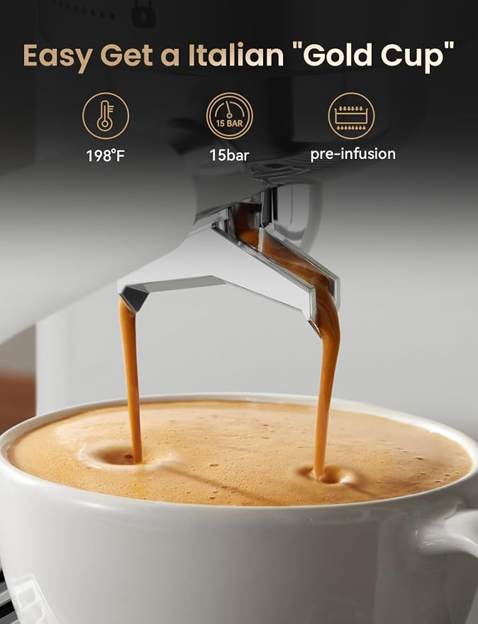 Neretva Stainless Steel Espresso Machine with Visible Pressure Guage-White - Image 4
