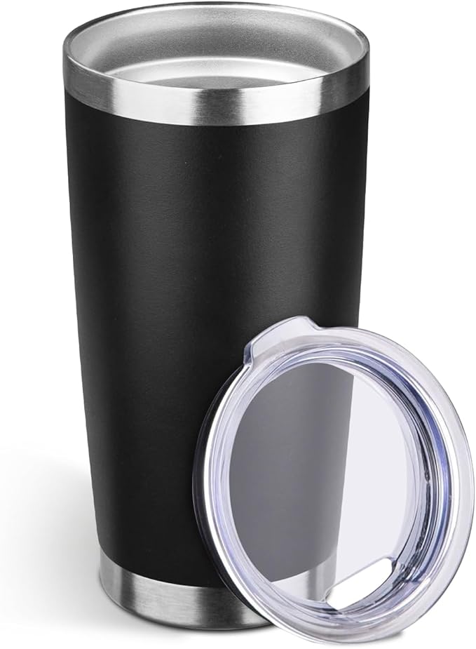 StarSpeed 20oz Tumbler Bulk with Lid, Stainless Steel Insulated Tumblers Double Wall Vacuum Insulated Travel Mug, Powder Coated Coffee Cups for Hot and Cold Drinks(Black,1) by StarSpeed
