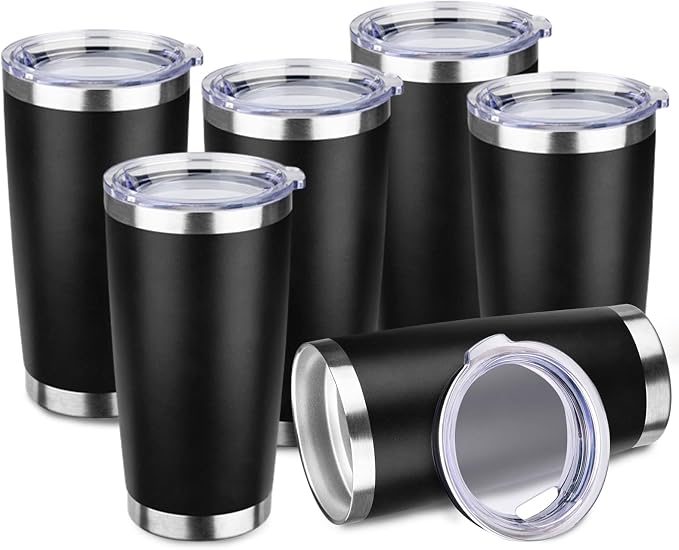 StarSpeed 20oz Tumbler Bulk with Lid, Stainless Steel Insulated Tumblers Double Wall Vacuum Insulated Travel Mug, Powder Coated Coffee Cups for Hot and Cold Drinks(Black,6) by StarSpeed