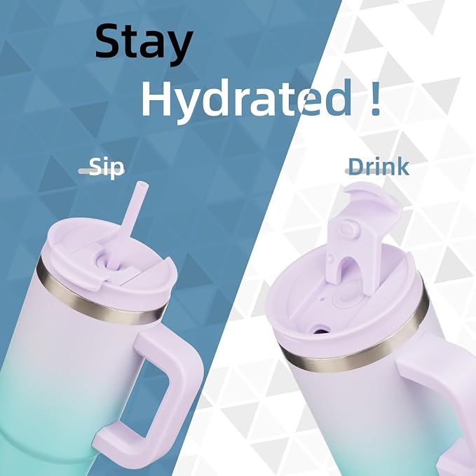 Konokyo 40 oz Tumbler with Handle and 2 Straws,2 in 1 Lid Insulated Water Bottle Stainless Steel Travel Coffee Mug,Lavender Green - Image 2