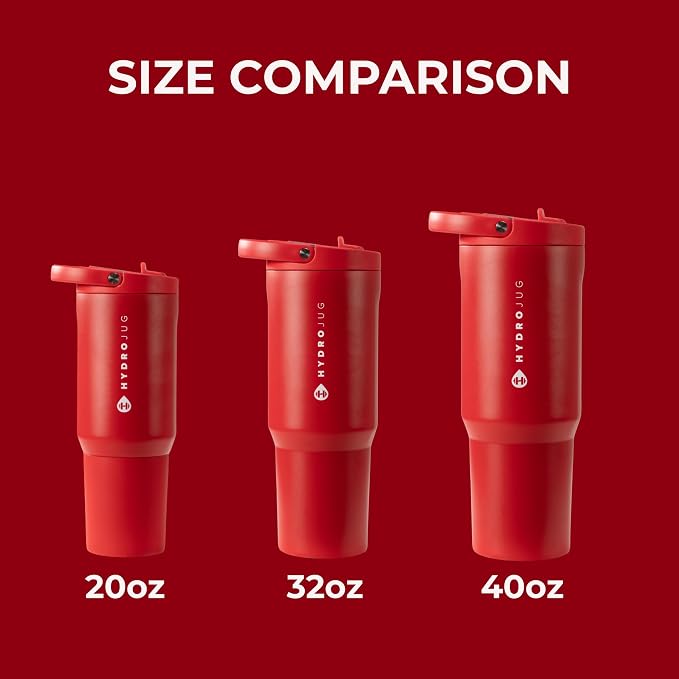 HydroJug Sport - Stainless Steel Tumbler with Straw, Vacuum Insulated, 32oz Leakproof Water Bottle, Ergonomic Design, Reusable, Dishwasher Safe, Rubber Base, Durable for Gym or Outdoors, Alumni Red - Image 4