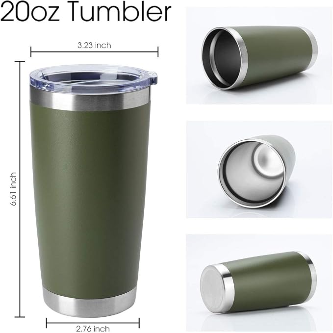 HASLE OUTFITTERS 20oz Stainless Steel Tumblers Bulk, Insulated Travel Cup with Lid, Double Wall Vacuum Coffee Mug for Cold & Hot Drinks 4 Pack, Army Green - Image 2