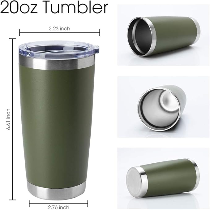 HASLE OUTFITTERS 20oz Tumblers Bulk Stainless Steel Cup with Lid Double Wall Vacuum Insulated Coffee Mug for Cold & Hot Drinks 8 Pack, Army Green - Image 2