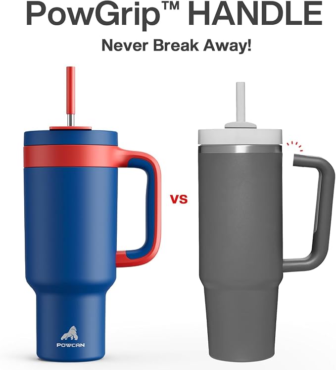 POWCAN 40 oz Tumbler with Handle, 2-in-1 Metal Straw and Sip Lid, Leakproof, Dishwasher Safe, Insulated Stainless Steel Travel Coffee Mug, Keeps Cold for 34 Hours, Fits in Car Cup Holder (Heroic) - Image 3