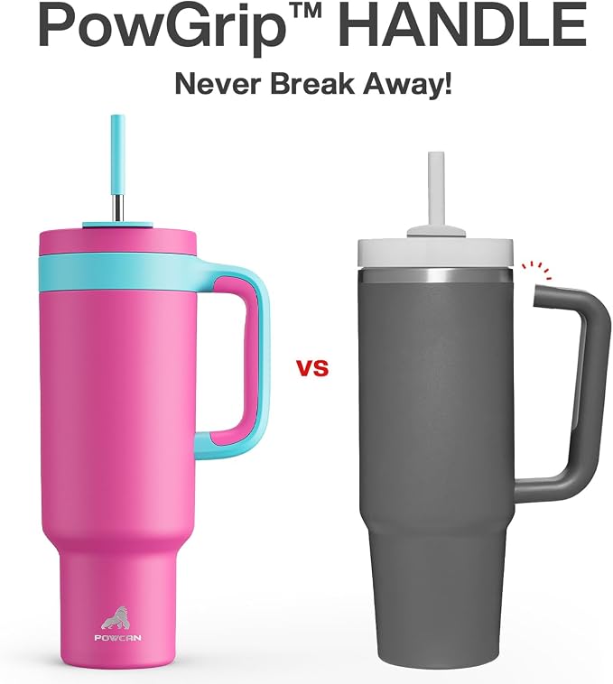 POWCAN 50 oz Tumbler with Handle, 2-in-1 Straw and Sip Lid, Leakproof, Dishwasher Safe, Insulated Stainless Steel Travel Coffee Mug, Keeps Cold for 34 Hours, Fits in Car Cup Holder (Petal) - Image 3