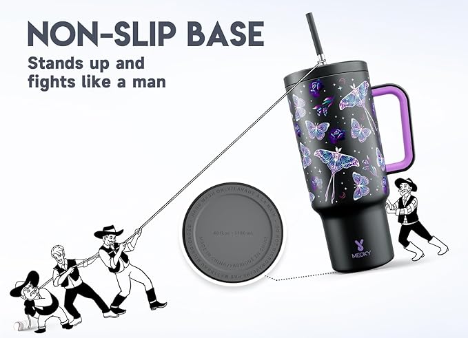 Meoky 40 oz Glow in the Dark Tumbler with Handle and Straw, Tumbler with Lid and Straw, Insulated Stainless Steel Travel Mug, 100% Leak-proof, Keeps Cold for 34 Hours (Butterfly) - Image 6