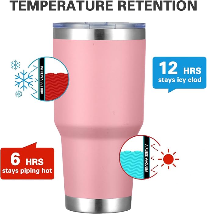 MEWAY 30oz Tumbler Double Wall Vacuum Insulated Travel Mug, Stainless Steel Tumbler with Lid, Durable Powder Coated Insulated Coffee Cup for Cold & Hot Drinks (Pink,1 PACK) - Image 2