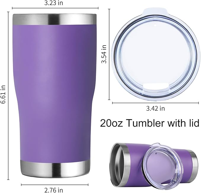 DOMICARE 20oz Tumbler with Lid Stainless Steel Tumblers Bulk, Double Wall Vacuum Insulated Coffee Travel Mug Powder Coated Tumbler, 8 Count (Pack of 1) Purple - Image 5