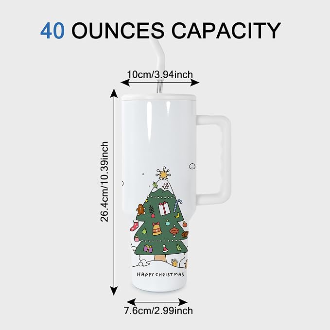 sweet grain 40 oz Sublimation Tumbler with Handle and Straw(20 Pack) Stainless Steel Double Wall Vacuum Insulated Travel Mug Cup Tumblers Bulk Sublimation Blank - White - Image 5