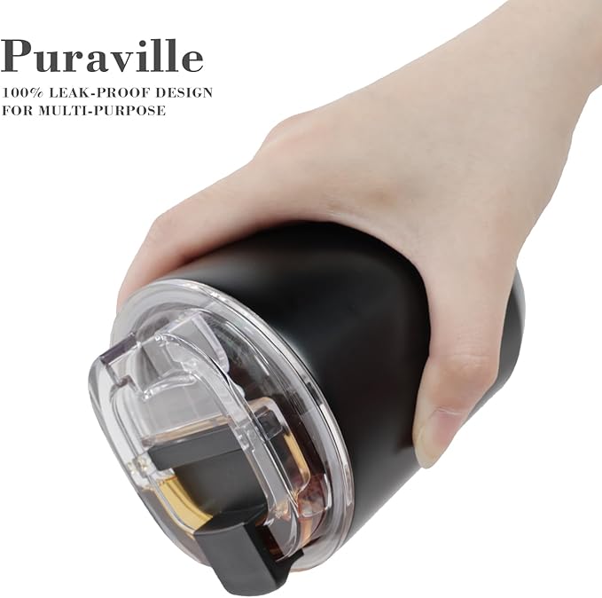 Puraville Insulated Tumblers with Lid, 10 oz Travel Coffee Mug Stainless Steel Vacuum Cup, Leak Proof Reusable Double Walled Coffee Tumbler for Iced and Hot Drinks, Black - Image 6