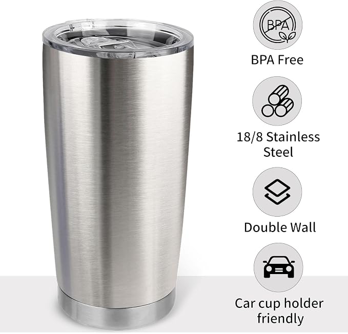 20oz Stainless Steel Tumbler Bulk with Lid, Travel Mug - Double Wall Vacuum Powder Coated Cup - Stainless steel, 6 Pack - Image 3