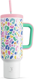 Meoky 50 oz Tumbler with Handle, Tumbler with Lid and Straw, Insulated Stainless Steel Travel Mug, 100% Leak-proof, Keeps Cold for 36 Hours or Hot for 12 Hours (Leopard) by MEOKY