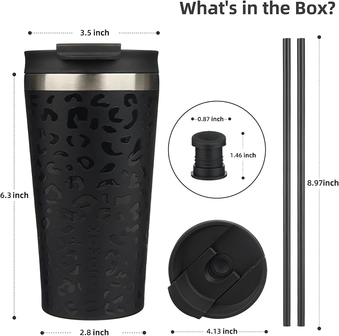 BJPKPK 18oz Insulated Tumbler With lid And Straw Stainless Steel Tumblers Travel Coffee Mug Reusable Thermal Cup,Black Leopard - Image 2