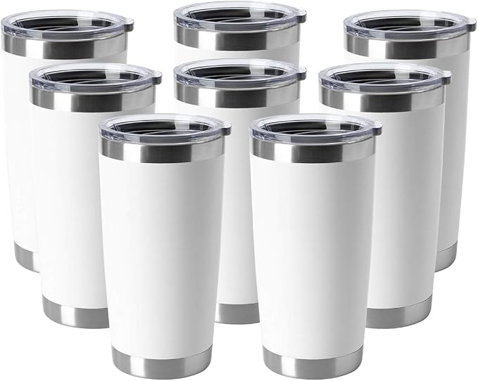 HASLE OUTFITTERS 20oz Tumblers Bulk Stainless Steel Cup with Lid Double Wall Vacuum Insulated Coffee Mug for Cold & Hot Drinks 8 Pack, White by HASLEOUTFITTERS
