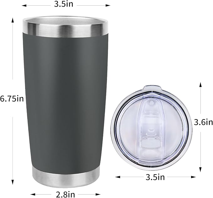 20oz Stainless Steel Tumbler Bulk with Lid, Travel Mug - Double Wall Vacuum Powder Coated Cup - Grey, 6 Pack - Image 4