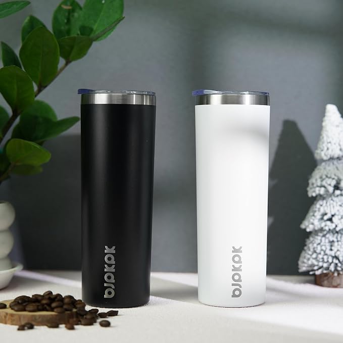 BJPKPK 20 oz Skinny Tumbler with Lid 2 Pack Slim Insulated Travel Coffee Cup Stainless Steel Thermal Mug,Black,White - Image 4