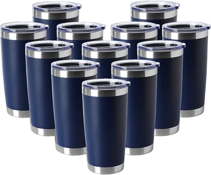 HASLE OUTFITTERS 20oz Tumblers Stainless Steel Mugs with Lid Double Wall Vacuum Insulated Coffee Cups for Cold & Hot Drinks (20oz-Navy, 12 Pack) by HASLEOUTFITTERS