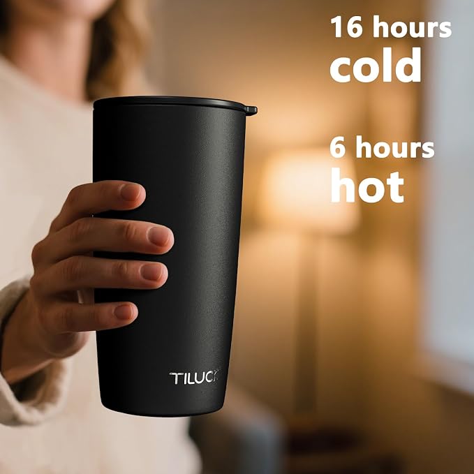 TILUCK 20 oz Insulated Tumbler with BPA-Free Lid, Stainless Steel Vacuum Travel Coffee Mug, Double Wall Coffee Tumbler（20oz，Matte Black） - Image 3