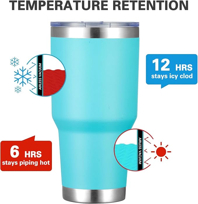 MEWAY 30oz Insulated Tumbler With Lids and Straws,Stainless Steel Double Vacuum Coffee Tumbler Cup, Brush, Durable Powder Coated Coffee Cup for Cold & Hot Drinks, Office, Travel(Light Blue,4 PACK) - Image 2