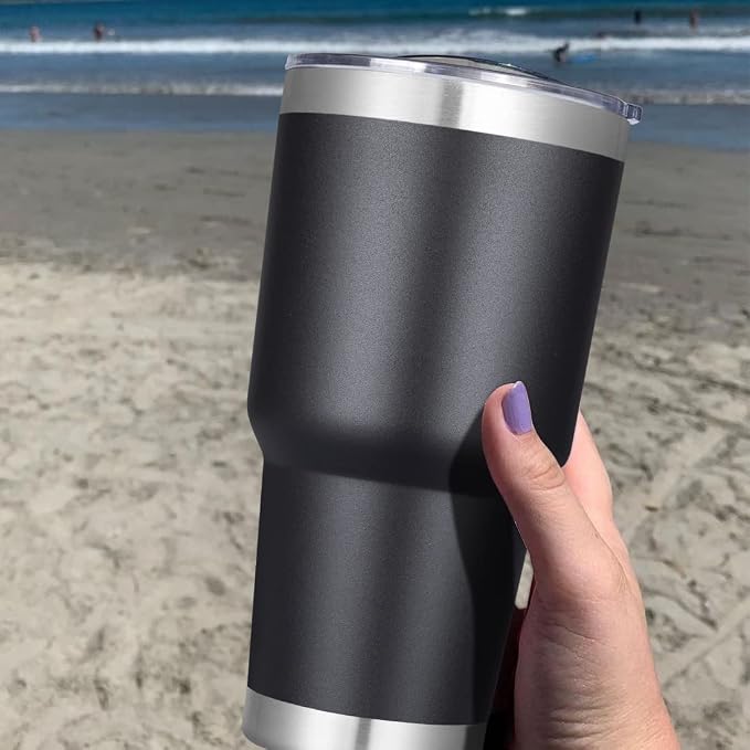 DOMICARE 30 oz Tumbler with Lid and Straw, Stainless Steel Tumblers Bulk, Insulated Vacuum Double Wall Travel Coffee Mug, Durable Powder Coated Tumbler Cups (Black, 4) - Image 6