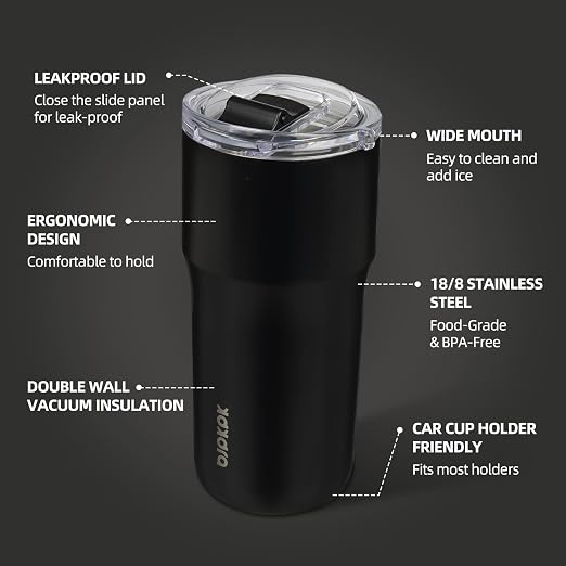 BJPKPK Insulated Tumbler,20oz Stainless Steel Tumbler with lid,Double Wall Travel Coffee Mug Thermal Cup,Keep Drinks Cold and Hot,Black - Image 2
