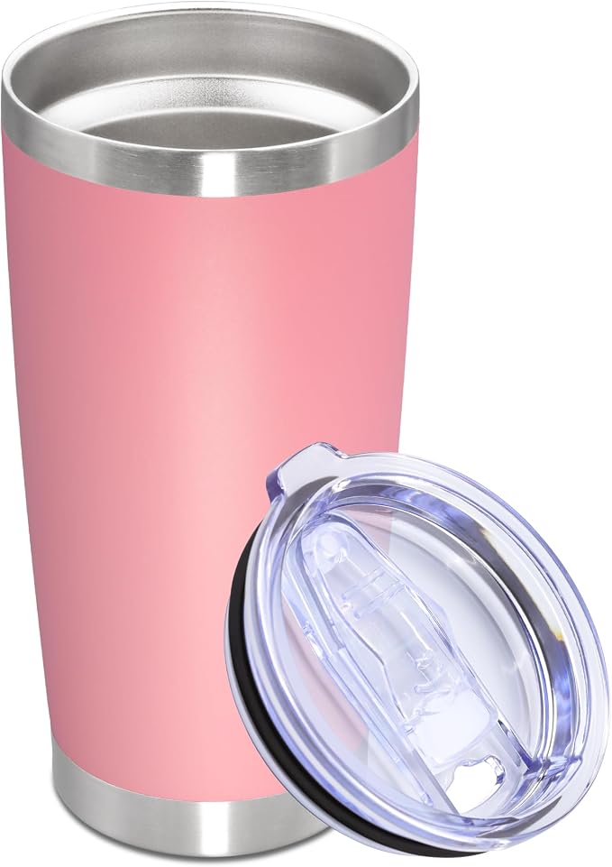 20oz Tumbler Stainless Steel Tumbler Cup with Lid Vacuum Insulated Double Wall Travel Mug, Durable Powder Coated Travel Coffee Tumbler Mug for Hot & Cold Drinks, Pink,1 Pack by AUWBON