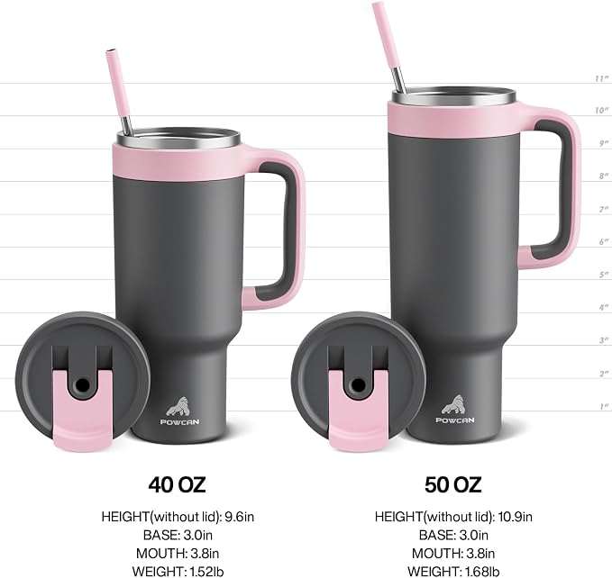 POWCAN 40 oz Tumbler with Handle, 2-in-1 Straw and Sip Lid, Leakproof, Dishwasher Safe, Insulated Stainless Steel Travel Coffee Mug, Keeps Cold for 34 Hours, Fits in Car Cup Holder (Rebellion) - Image 9