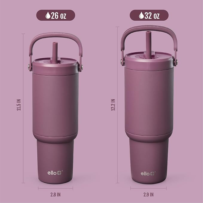 Ello Oasis Go+ 26oz Tumbler with Top Handle and Retracting Straw | Reusable Insulated Stainless Steel Cup, 100% Leakproof Water Bottle, 24 Hours Cold, Cup Holder Friendly For Travel | Wild Rasberry - Image 7