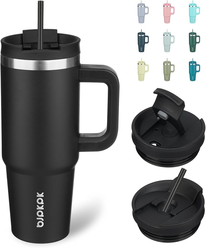 BJPKPK 30oz Stainless Steel Insulated Tumbler With Handle And Lid Straw Travel Coffee Mug Thermal Cup,Black by BJPKPK